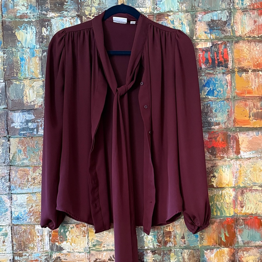 eva mendes for New York & Company Burgundy Tie-Neck Blouse